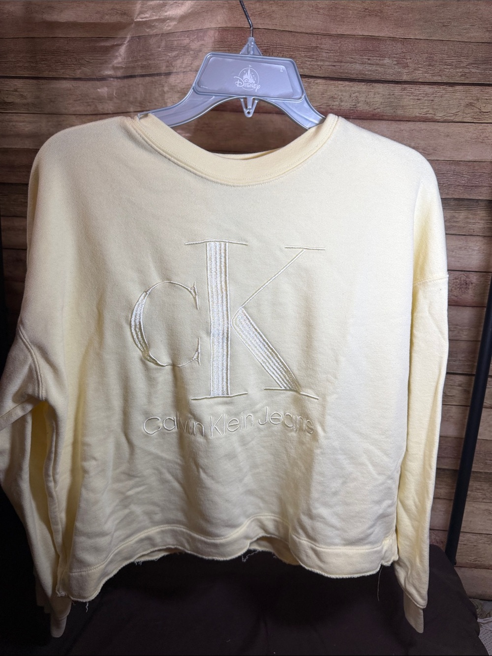 Calvin Klein Jeans Pale Yellow CK Logo cropped Sweatshirt